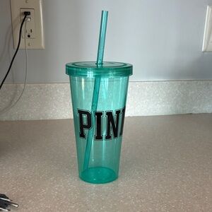 PINK Victoria's Secret Teal Tumbler with Straw